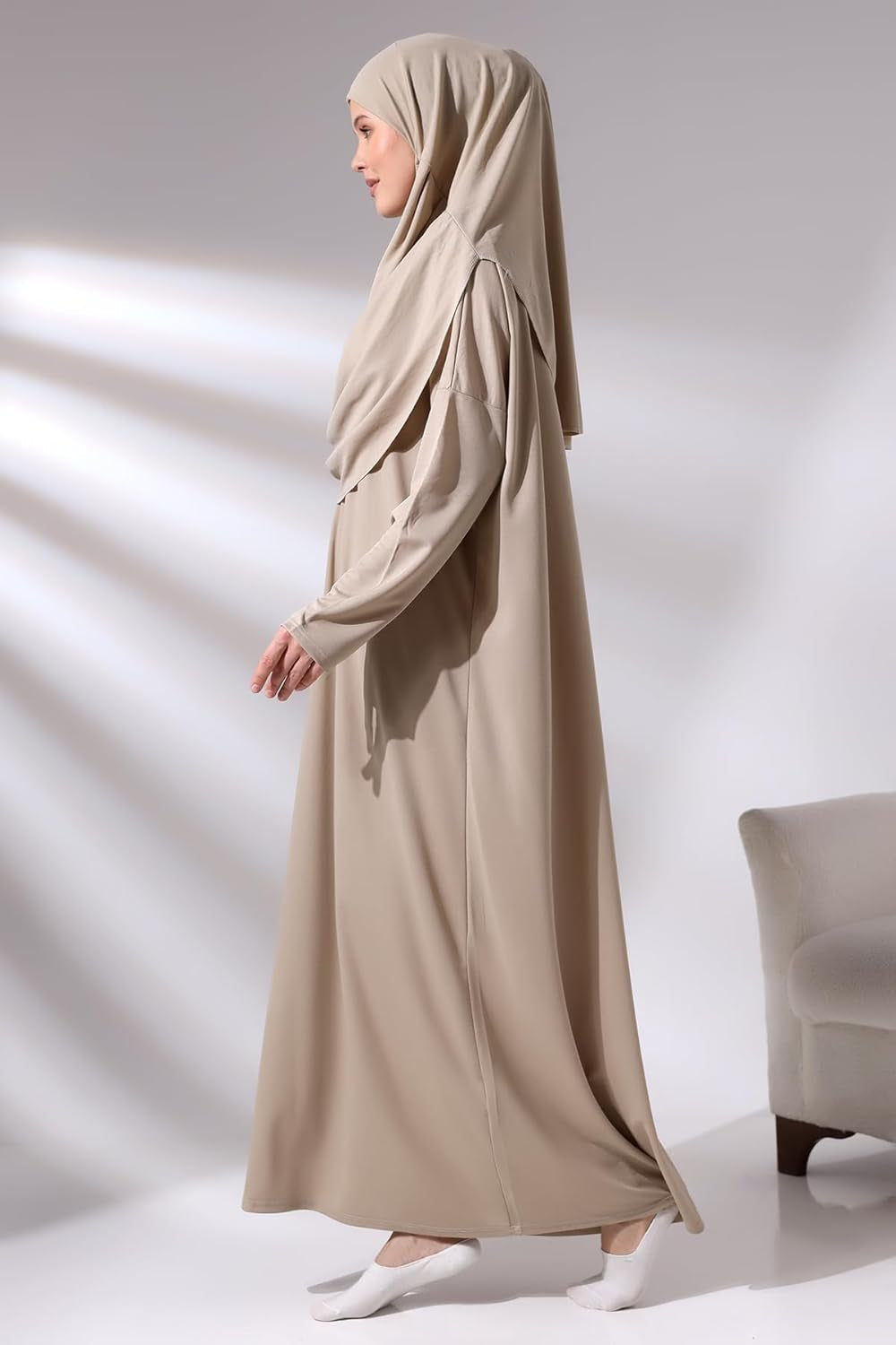 Muslim Dresses for Women, One-Piece Prayer Dress & Prayer Rug & Beads, Islamic Gift Set for Eid Ramadan