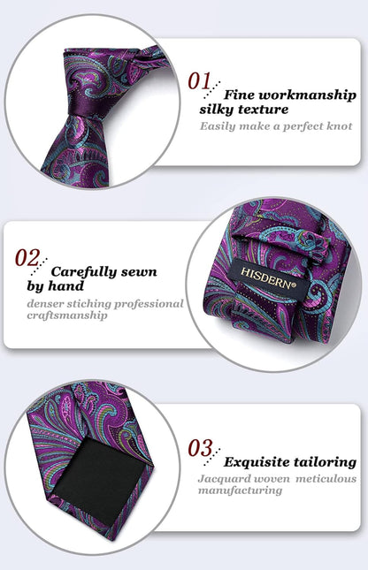Ties for Men Paisley Tie and Pocket Square Woven Classic Floral Mens Ties Handkerchief Set Wedding Party Necktie