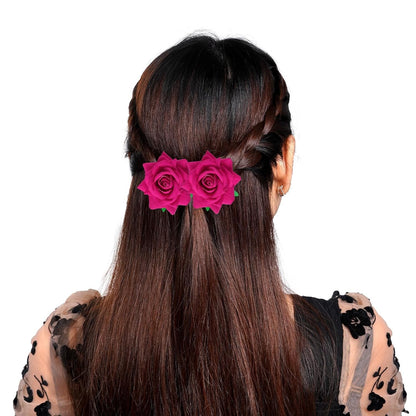 Rose Hair Clip Flower Hairpin Rose Brooch Floral Clips, 4 Pcs Fabric Rose Flowers Hair Clips Mexican Hair Flowers Pin up Headpieces for Woman Girl Wedding Party Mother'S Day (Hot Pink)