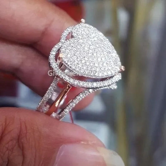 Women 925 Sterling Silver Heart Shaped Nutural White Sapphire Gemstone Diamond Wedding Ring Wedding Jewelry