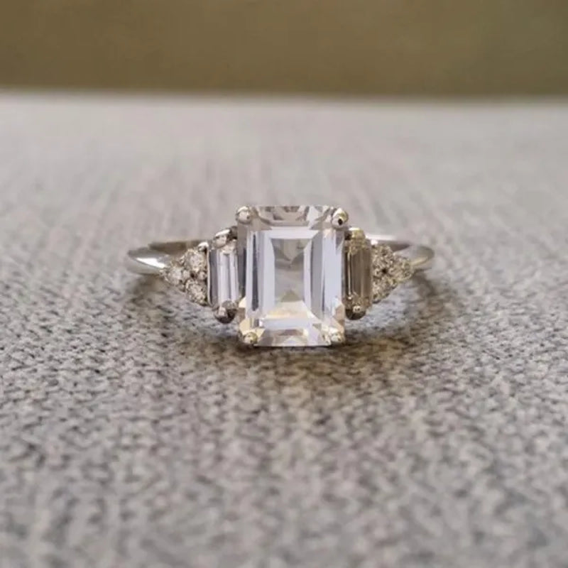 Classic Silver Color Delicate Blue Zircon Women's Ring Anniversary Christmas Gift Beach Party Jewelry Size 6-11 Bague Femme