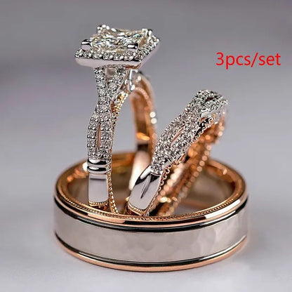 3Pcs/Set Luxury Brand Fashion Infinity Rings Set for Women Engagement Wedding Diamond Rings Anniversary Jewelry Birthday Party Ring Set