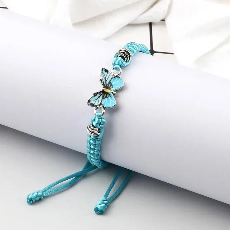 2022 Hot Adjustable Braided String Bracelet For Women Grey Butterfly Pendant Handmade Charm Bangles Fashion Girl Jewelry