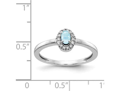 1/3 Carat Natural Cabachon Aquamarine Ring in 14K White Gold with Accent Diamonds