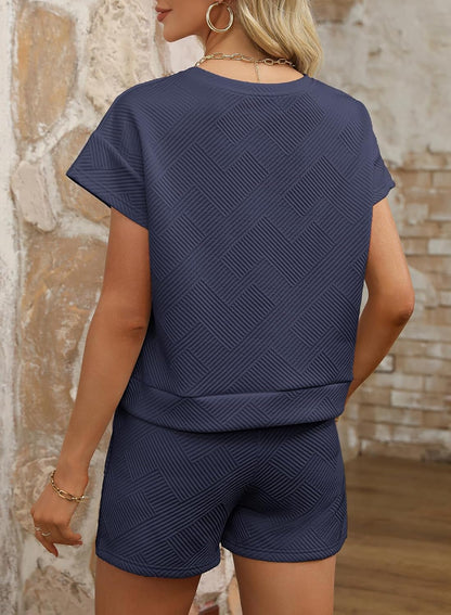 Women'S 2 Piece Outfits Sweatsuit Casual Short Sleeve Pullover Tops and Drawstring Shorts Pants Lounge Sets