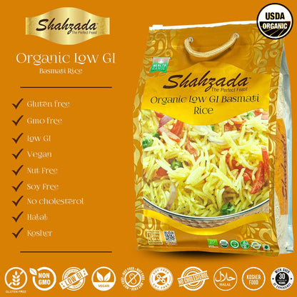 Diabetic Friendly, Specially Processed Basmati Rice 10 Lbs | Low G.I. Index Value, 100% USDA ORGANIC Certified Rice, Extra Long Grain, Vegan NON-GMO, Vegan, Gluten, Soy, Egg Free, Resealable Zip-Lock Bag to Seal Freshness-Tradition of Quality |10 Pound Pa