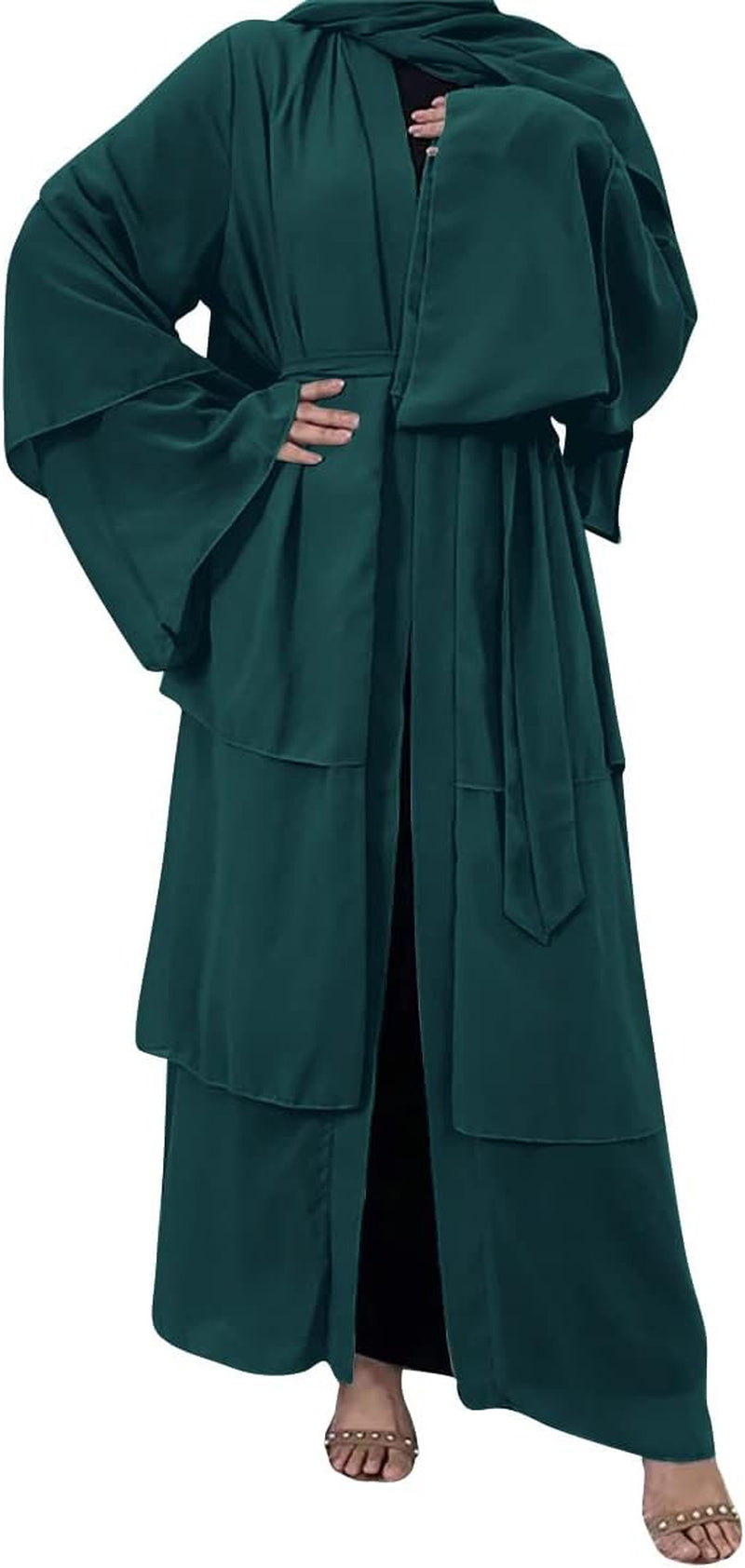 Abayas for Women Muslim Dubai Dress Solid Loose Fit Long Cardigan Islamic Kaftan Robe Open Front Maxi Length