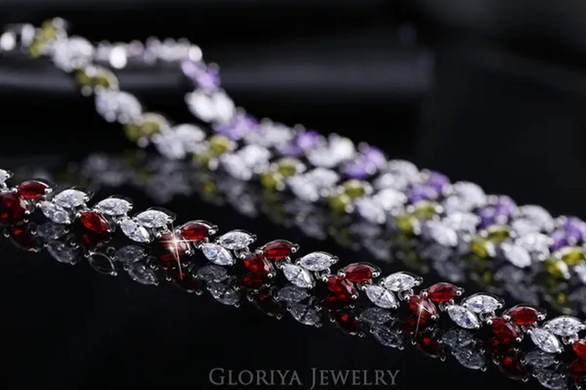 Gloriya Silver Plated Inlay Black and White AAA Grade CZ Crystal Leaf Chain Bracelet Bangle for Women 2024 Fashion Design Fashion Mujer Jewelry