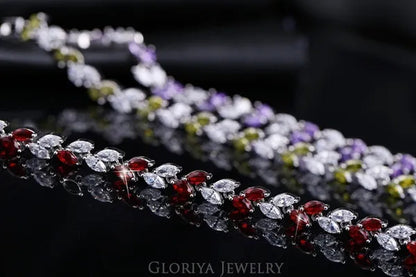 Gloriya Silver Plated Inlay Black and White AAA Grade CZ Crystal Leaf Chain Bracelet Bangle for Women 2024 Fashion Design Fashion Mujer Jewelry