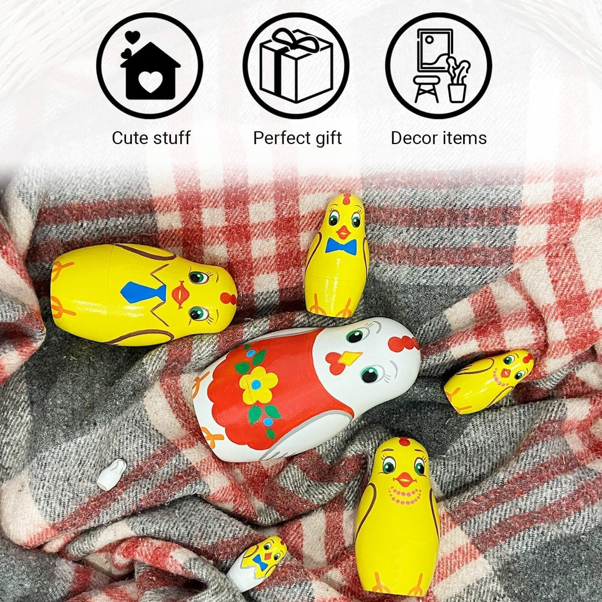 Chicken Nesting Dolls Set of 7 Pcs - Matryoshka Russian Doll - Chicken Decor - Easter Nesting Dolls