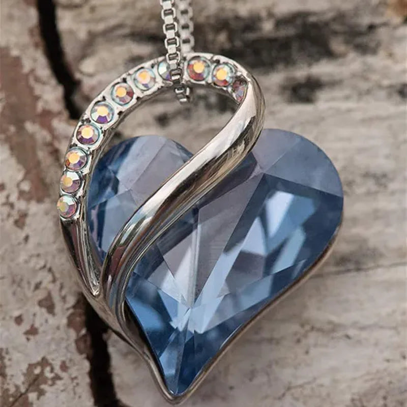 Love Heart Crystals Pendant Necklace January To December Birthstone Jewelry for Woman Blue Crystal Choker Necklace for Bridal Wedding Necklace Valentine's Day  Mother's Day Wife's Anniversary Gift