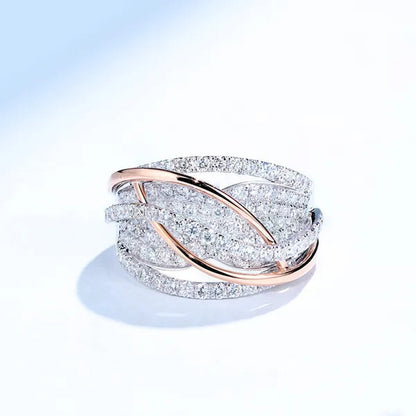 Luxury and Exquisite Ladies' Rings, Copper Inlaid Shiny Zircon Electroplating Two-color Fashion Rings, Women's Hand Jewelry, Bridal Banquet Wedding Engagement Rings, Party Rings, Christmas Gifts. Size 5-11