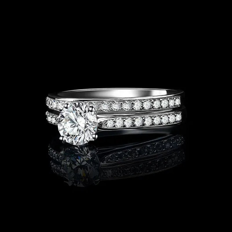 1.3Ct Cubic Zirconia Anniversary Wedding Band Engagement Solitaire Ring Bridal Sets 925 Sterling Silver