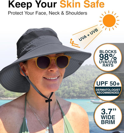 UPF 50+ Beach Hat Women, Sun Hat Men, Safari Hats, Beach Hats for Women Packable