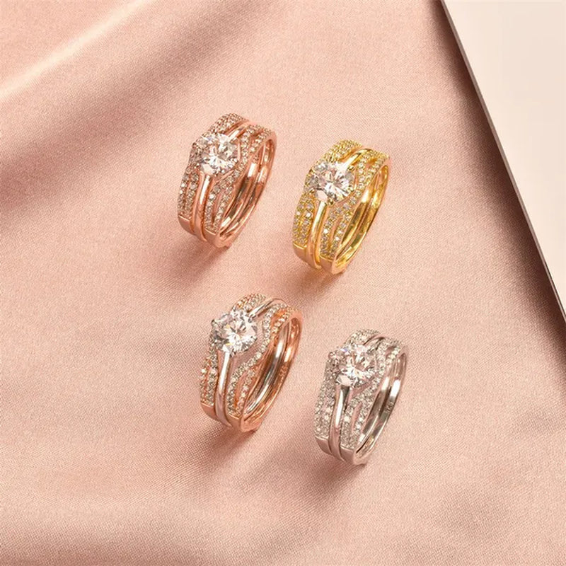 Newshe Two-tone Rose Gold 925 Silver Solitaire Brilliant Round Engagement Rings Set CZ Wedding Band For Women Jewelry Sz 4-13