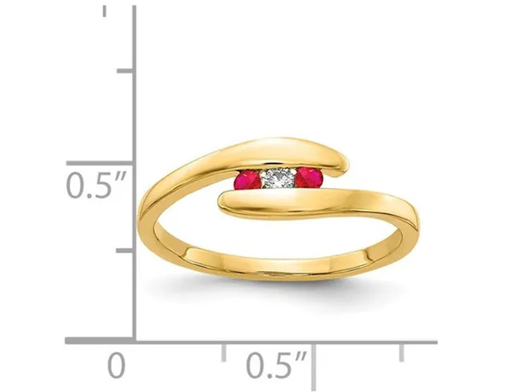 1/12 Carat (ctw) Natural Ruby Promise Ring Band in 14K Yellow Gold