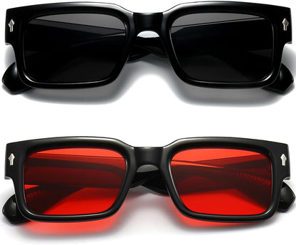 Square Frame Sunglasses for Women Men Trendy Chunky Rectangle Sun Glasses Black Shades UV400 Protection