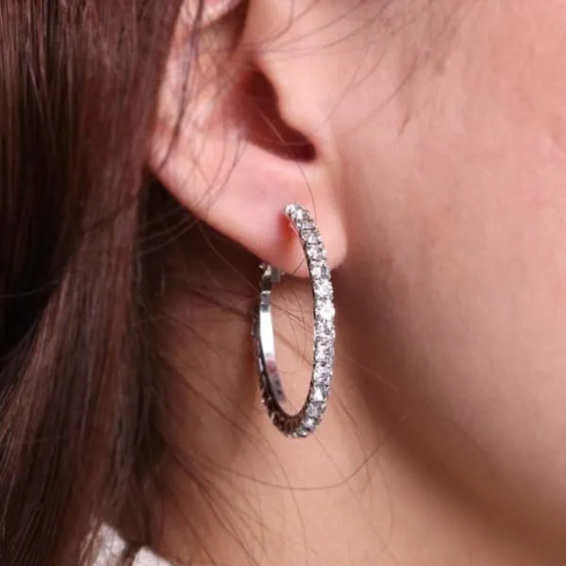 Trendy Big Circle Gold Silver Hoop Earrings Women's Fashion Rhinestone Diamond Round Earrings Party Jewelry