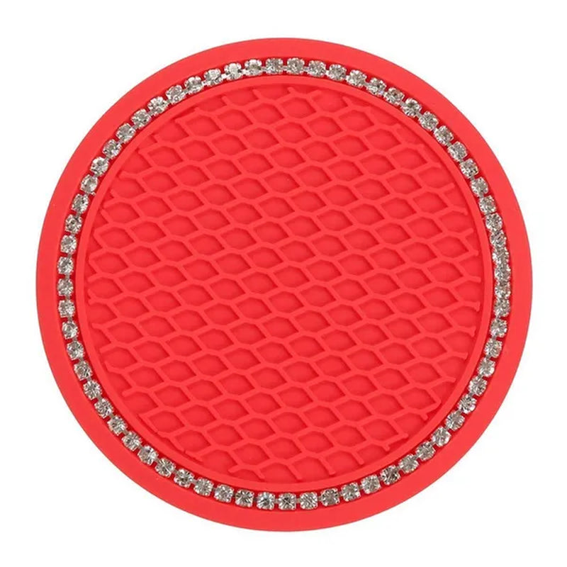 1Pc/2Pcs Car Cup Coaster, Crystal Rhinestone Car Interior Accessories, Easy To Clean, Non-Slip, Heat Resistant, Universal 7cm Anti-Slip Silicone Cup Holder Coasters For Car, Cute Vehicle Interior Decor