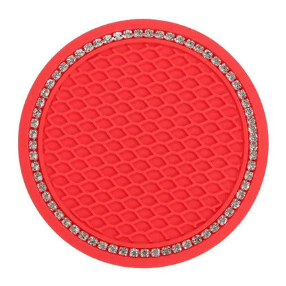 1Pc/2Pcs Car Cup Coaster, Crystal Rhinestone Car Interior Accessories, Easy To Clean, Non-Slip, Heat Resistant, Universal 7cm Anti-Slip Silicone Cup Holder Coasters For Car, Cute Vehicle Interior Decor