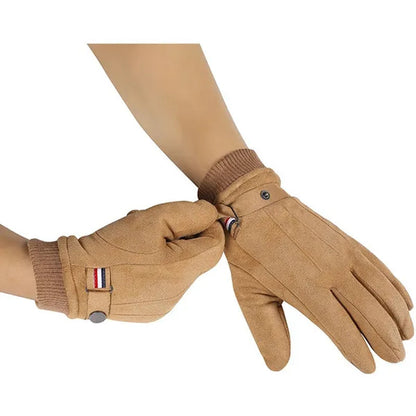 Men's Winter Gloves Suede Warm Split Finger Gloves Outdoor Sport Driving Buckle Design Male Touch Screen Mittens