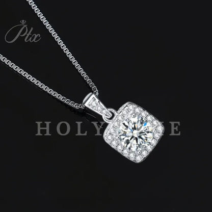 HOLYCOME 100% Real Moissanite Flower Necklace 14K Gold Plated Sterling Silver Necklace for Women VVS Diamond Square Necklace Pendant Jewelry