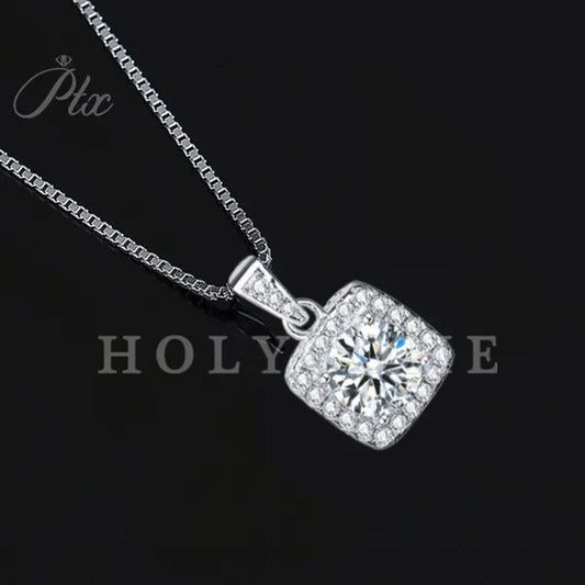 HOLYCOME 100% Real Moissanite Flower Necklace 14K Gold Plated Sterling Silver Necklace for Women VVS Diamond Square Necklace Pendant Jewelry