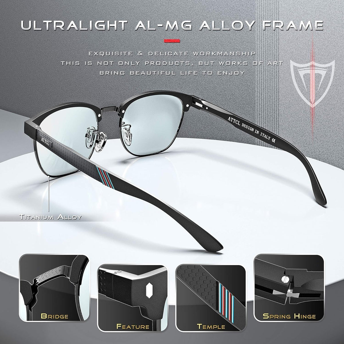 Men'S Driving Polarized Rimless Sunglasses Al-Mg Metal Frame Ultra Light