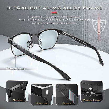 Men'S Driving Polarized Rimless Sunglasses Al-Mg Metal Frame Ultra Light