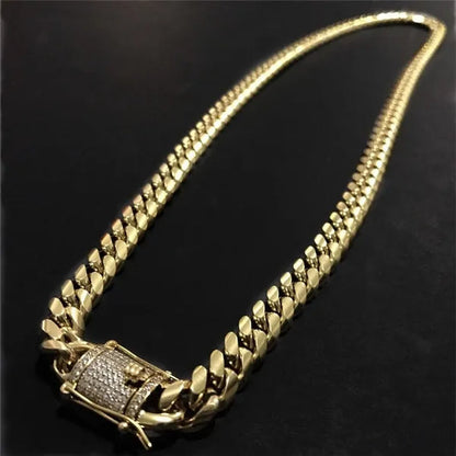 Men's Fashion 24K Gold/925 Silver Plated Solid 316L Stainless Steel Jewelry Shiny Diamond 1/2PCS Necklace Bracelet Miami Cuban Link Chain for Men 8/20/22/24/28/35inch
