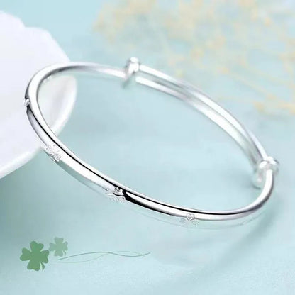 FASHION 925 Sterling Silver Charm Lucky Four-leaf Clover Bracelets Bangles for Women Fashion Party Wedding Jewelry Adjustable Gifts