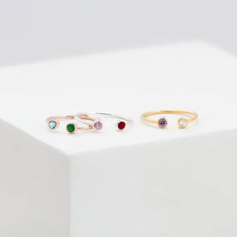 Dual Birthstone Ring .Couples Birthstone Ring .Mothers Ring.His and Her Birthstone Ring.Skinny Ring .Dainty Birthstone Ring .Two Stones Ring.Stackable Band Ring.Mother's Gift.Christmas Gifts.Birthday Gift