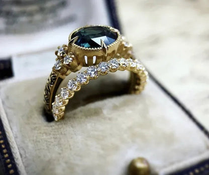 2pcs/set Luxury and Noble Women's Ring Princess Marriage Proposal Wedding Fashion Jewelry Birthday Party Anniversary Ring Christmas Gift Size 5-11