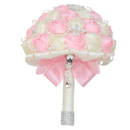 21CM Silk Rose Pearl Rhinestone New Style Bridal Bouquet Wedding Supplies Diamond Brooch Bouquet Bridesmaid Holding Flowers