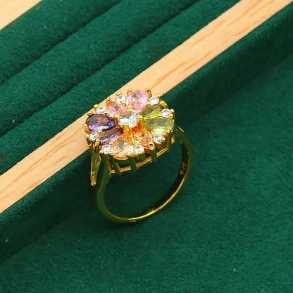 Classic Gold Color Jewelry Sets for Women Wedding Multi Color Zircon Bracelet Earrings Necklace Pendant Ring 4PCS