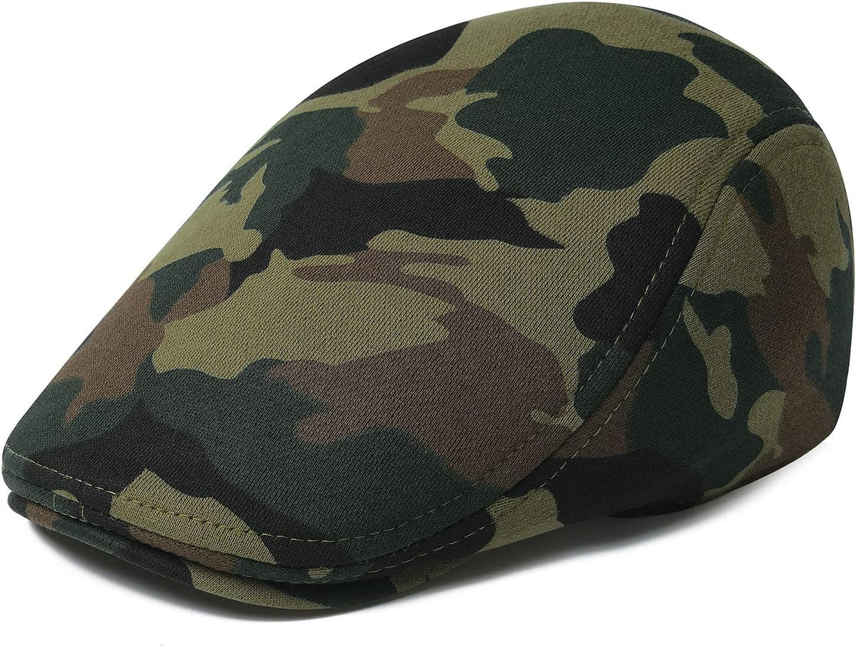 Men'S Cotton Flat Ivy Gatsby Newsboy Driving Hat Cap (Green Camouflage)