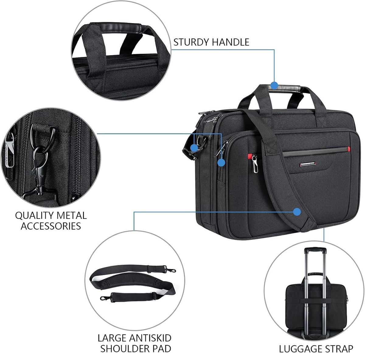 Laptop Briefcase Premium Laptop Case Fits up to 17.3 Inch Business Shoulder Bag Laptop Expandable Water-Repellent Messenger Bag for Men/Women Computer Bag for Travel/Business/Black