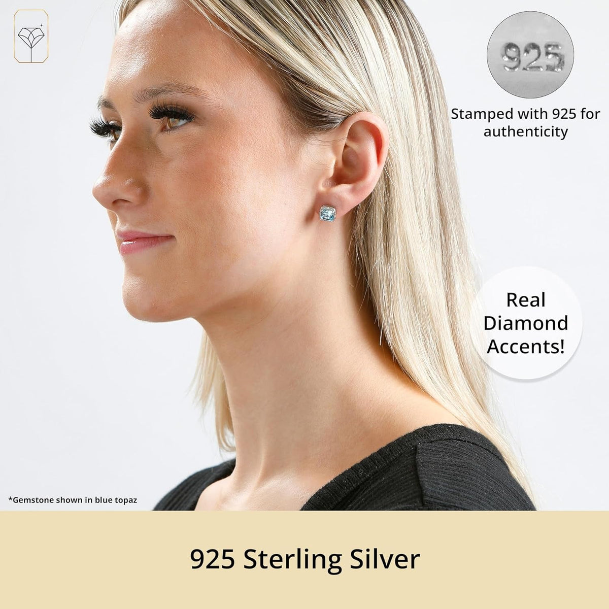 Gemstone and Diamond Accent Halo Cushion Cut Stud Earrings for Women in 925 Sterling Silver 7Mm Birthstone with Push Backs by