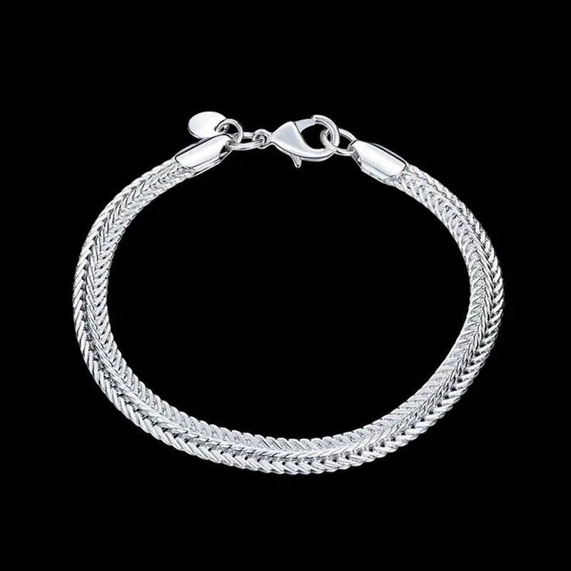 FASHION 925 Sterling Silver Men Party Jewelry Men's Foxtail Chain Necklace Bracelet Jewelry Set