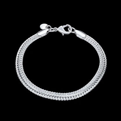 FASHION 925 Sterling Silver Men Party Jewelry Men's Foxtail Chain Necklace Bracelet Jewelry Set