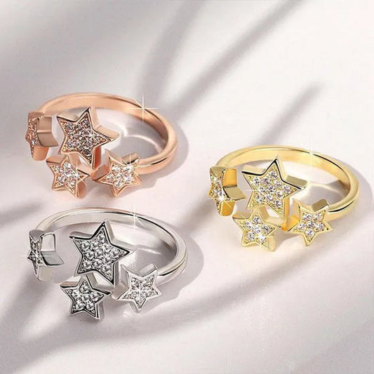 Trendy Women Open Ring Diamond Star Rings For Bridal Wedding Adjustable Rings