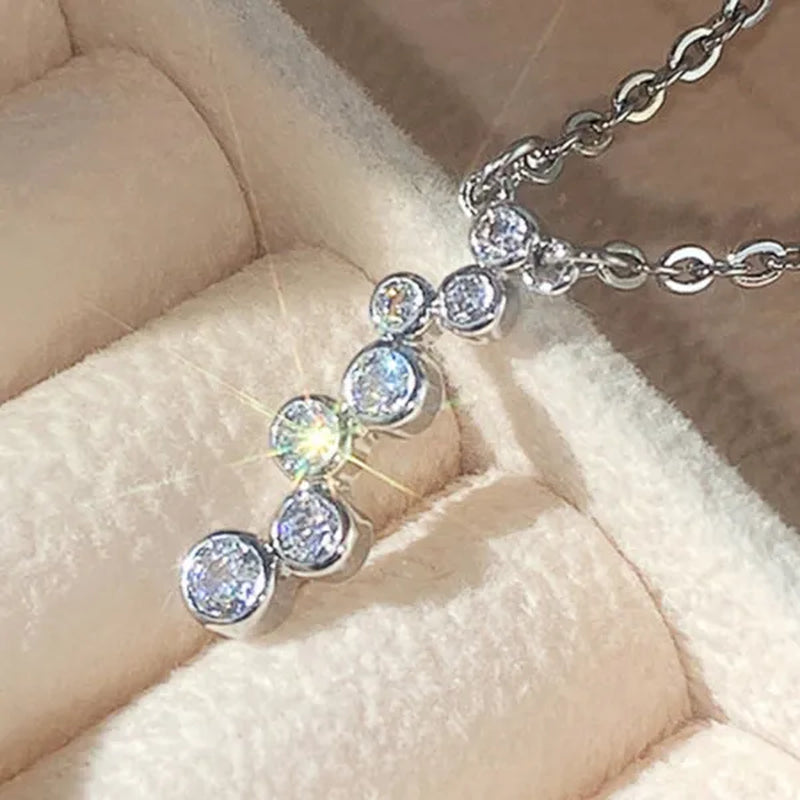 Simple Silver Plated Inlay Lab Diamond Geometric Pendant Necklace for Women Daily Casual Party Jewelry