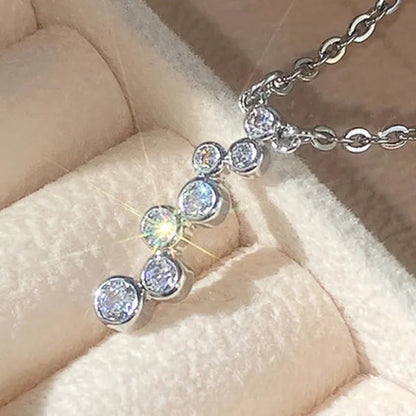 Simple Silver Plated Inlay Lab Diamond Geometric Pendant Necklace for Women Daily Casual Party Jewelry