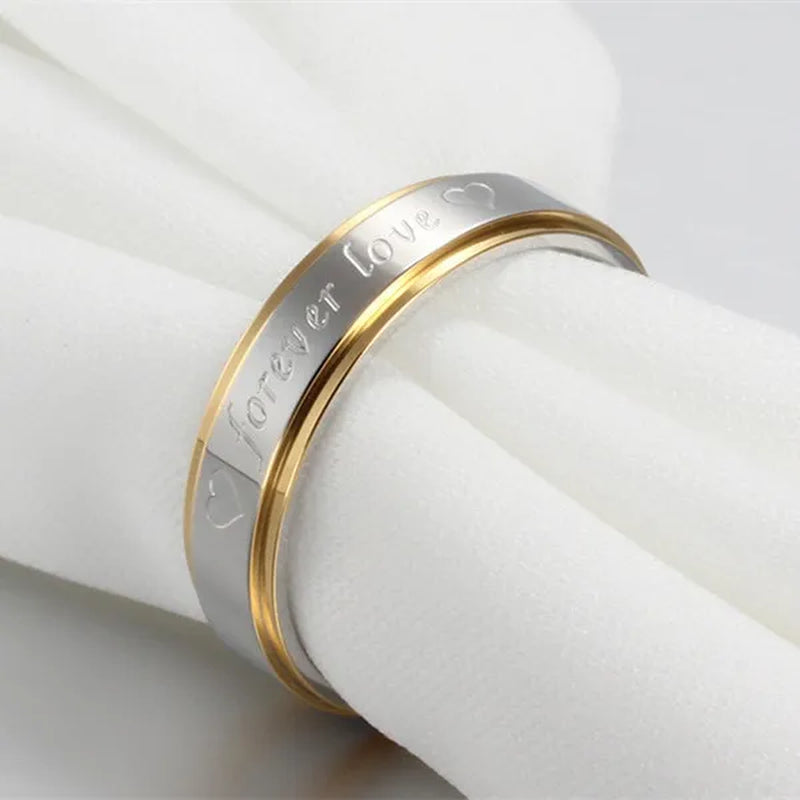 Stainless Steel "forever love" Gold Edged Ring Wedding Band Men/Women's Fashion Jewelry Size 6-13