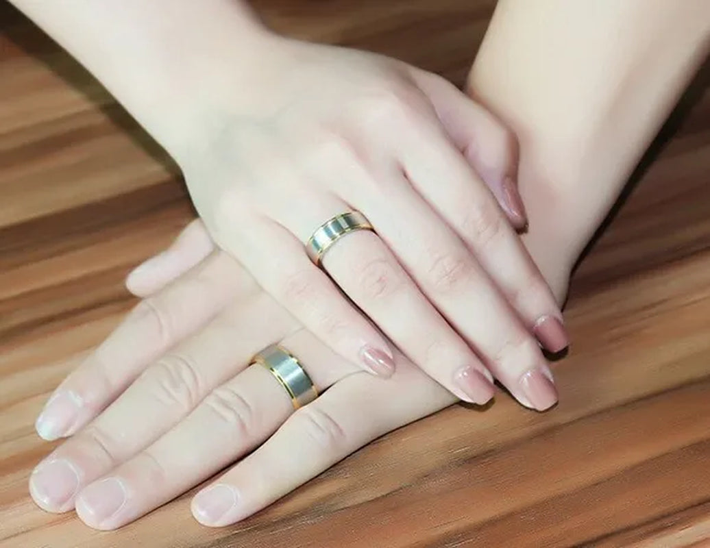 Stainless Steel Gold Edged 2-Tone Brushed Wedding Band Ring Men/Women's Fashion Jewelry
