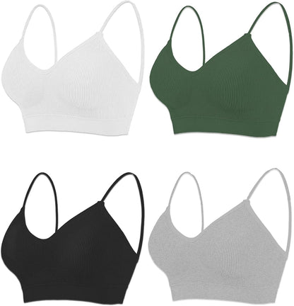 2-4PCS Women'S V-Neck Padded Seamless Straps Bralette, Everyday Basic Sleeping Bra, Sports Bras for Women, Sports Bra