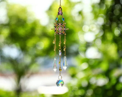 Crystal Rainbow Suncatcher with Rhinestones Hanging Glass Suncatcher for Window (MOON&STAR&SUN)