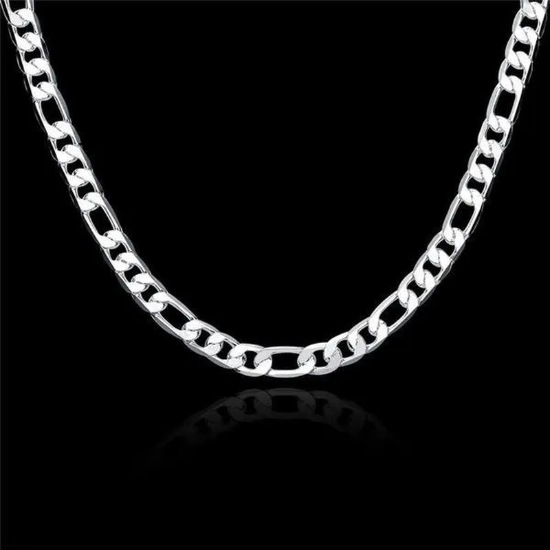 2Pcs/Set(Bracelet+Necklace) 925 Sterling Silver Charms Men Women Figaro Curb Lobster Clasps Link Chain Bracelet and Necklace Fashion Exquisite Jewelry Gifts