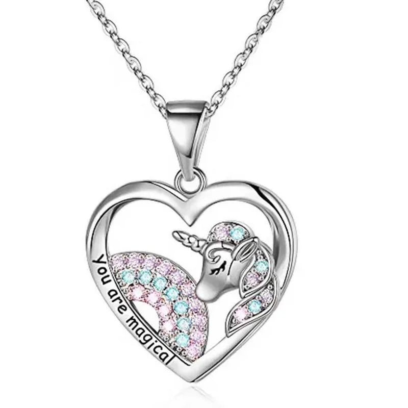 Elegant Fashion Creativity Rainbow Unicorn Necklace Rose Gold Heart-shaped Animal Pendant Necklace Engagement Necklace Women's Animal Jewelry Fashion Accessories Party Anniversary Gift