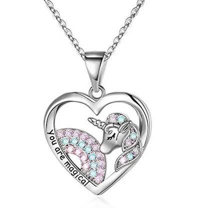Elegant Fashion Creativity Rainbow Unicorn Necklace Rose Gold Heart-shaped Animal Pendant Necklace Engagement Necklace Women's Animal Jewelry Fashion Accessories Party Anniversary Gift